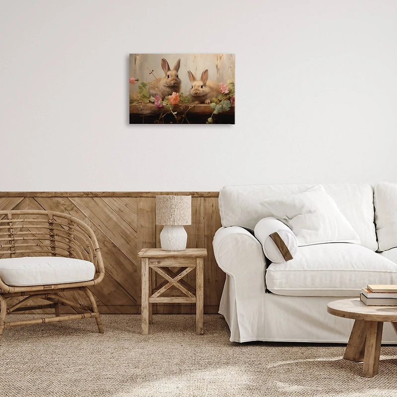 Stupell Industries Easter Bunnies with Garden Blooms Canvas Wall Art