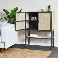 Hello Honey® 47" Boho Woven Rattan and Wood Cabinet with Doors, Shelf
