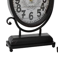 12" Black & White Metal Oval Clock Set