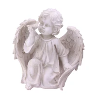 10" Ivory Cherub Angel on Knee with Dove Garden Statue