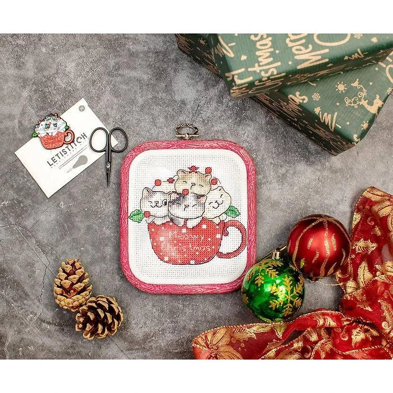 LetiStitch Meowy Christmas with Hoop Counted Cross Stitch Kit
