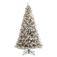 9ft. Pre-Lit Flocked White River Mountain Pine Artificial Christmas Tree, Clear LED Lights