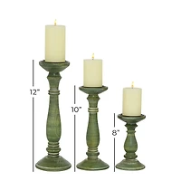 Green Mango Wood Farmhouse Pillar Candle Holder Set
