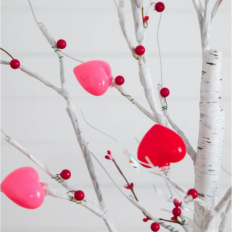 5ft. Pre-Lit Artificial Valentine's Day Twig Tree with 72 Heart Shaped LED Lights and Red Berries