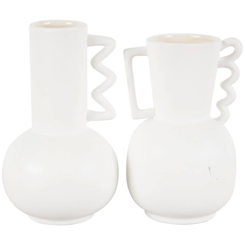 White Ceramic Vase Set with Wavy Handles