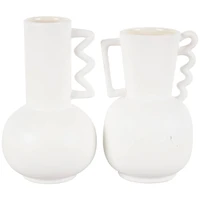 White Ceramic Vase Set with Wavy Handles