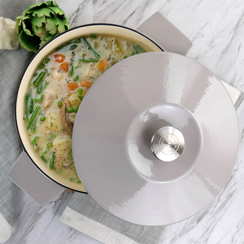 Martha Stewart 5qt. Warm Gray Enameled Embossed Stripe Cast Iron Dutch Oven with Lid