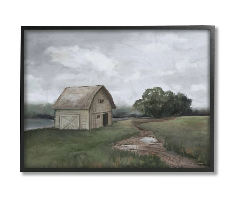Stupell Industries Cloudy Barn Wall Art in Black Frame