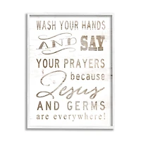 Stupell Industries White Wood Look Jesus And Germs Are Everywhere Wash Your Hands Sign Framed Wall Art