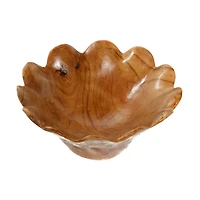 Natural Brown Flower Teak Wood Bowl Set