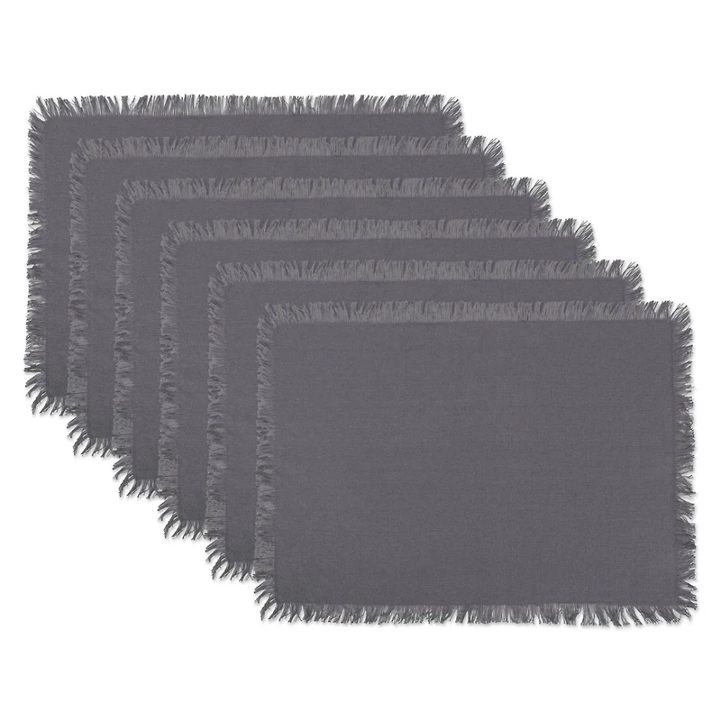 DII® Solid Gray Heavyweight Fringed Placemats, 6ct.