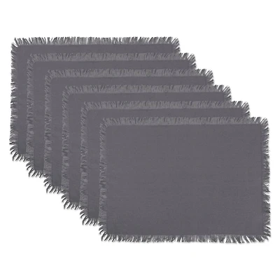 DII® Solid Gray Heavyweight Fringed Placemats, 6ct.