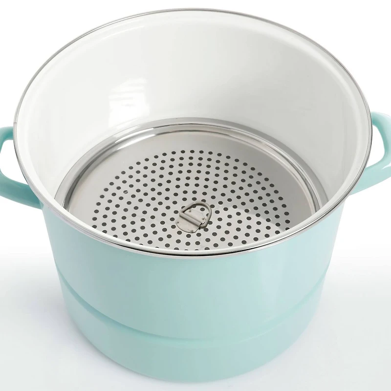 Kenmore® 16qt. Blue Stainless Steel Pot with Steamer Insert and Glass Lid