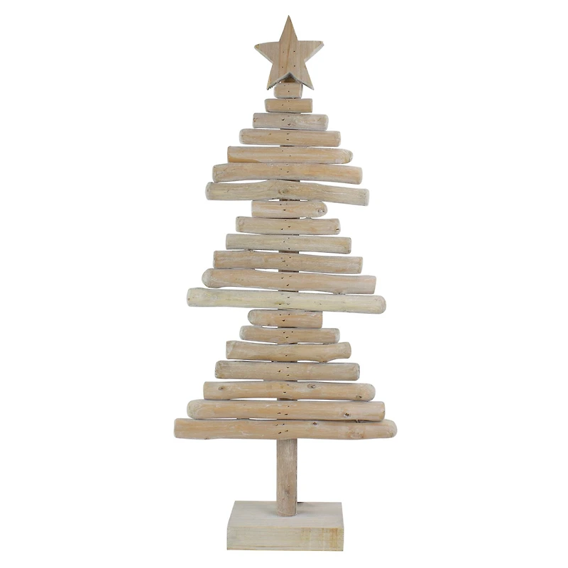 25.5" Distressed Rustic Wooden Christmas Tree with Carved Star Topper