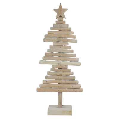 25.5" Distressed Rustic Wooden Christmas Tree with Carved Star Topper