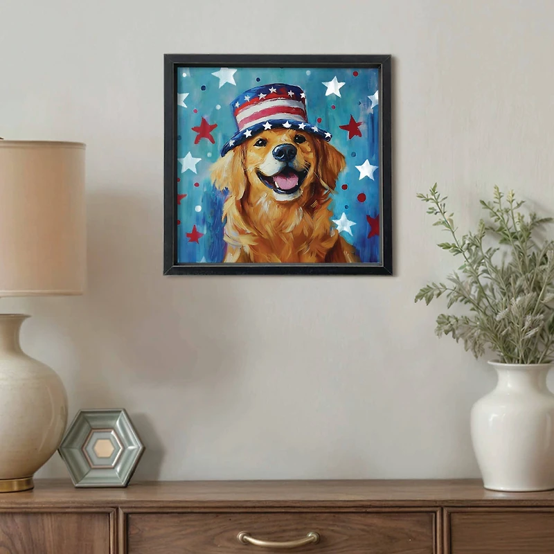 16" x 16" Patriotic Golden Retriever Framed Print