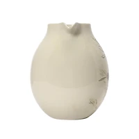Hello Honey® 3qt. Cream & Green Olive Branch Design Debossed Stoneware Pitcher