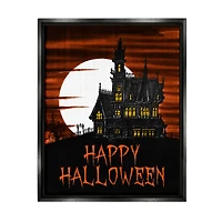 Stupell Industries Happy Halloween Haunted House Framed Floater Canvas Wall Art