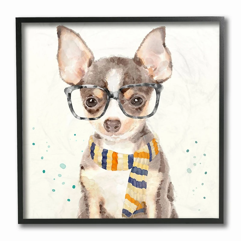 Stupell Industries Hipster Chihuahua Wall Art in Black Frame