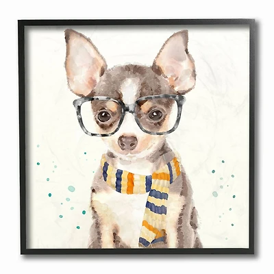 Stupell Industries Hipster Chihuahua Wall Art in Black Frame