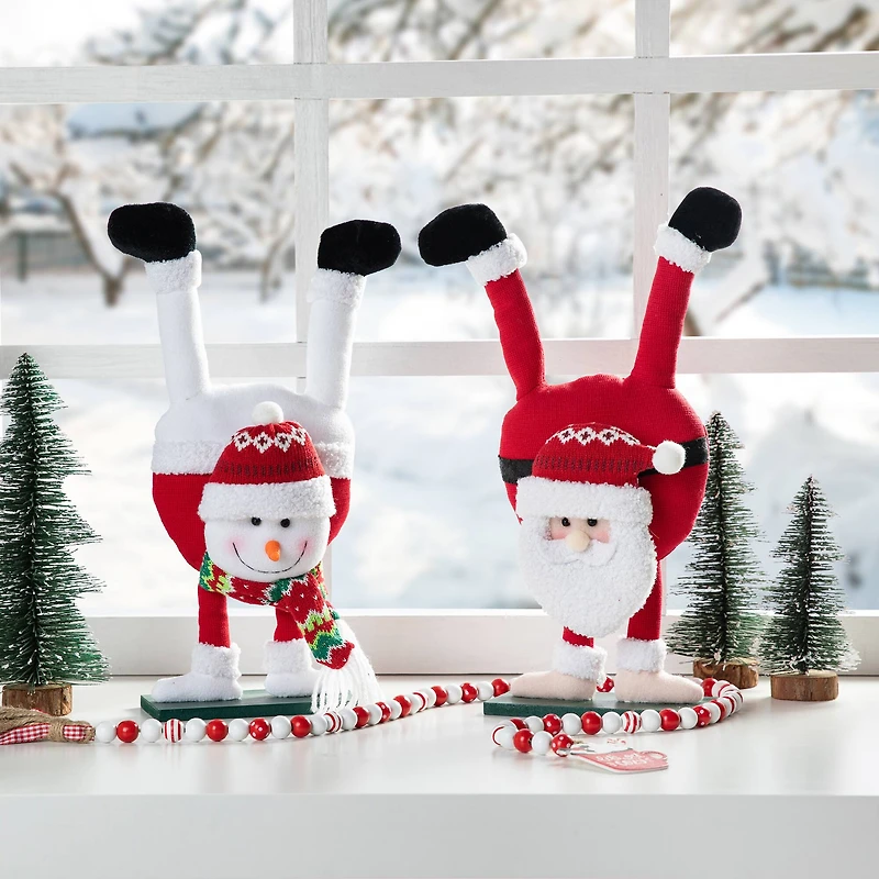 Glitzhome® Upside Down Fabric Santa & Snowman Table Décor Set