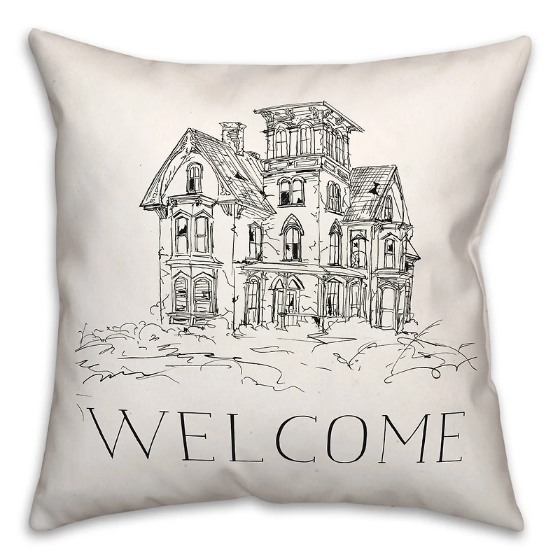 Haunted House Welcome Throw Pillow