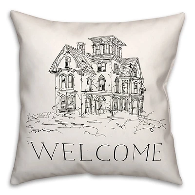 Haunted House Welcome Throw Pillow