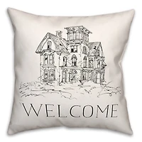 Haunted House Welcome Throw Pillow
