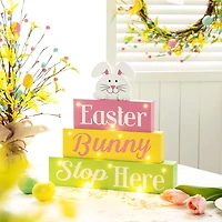 Glitzhome® 12" Easter LED Lighted Wooden Bunny Block Word Sign
