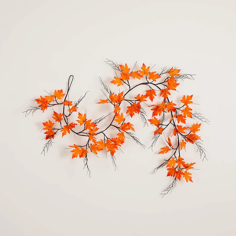 6ft. Pre-Lit Autumn Maple Artificial Fall Garland with 54 Warm White LED Lights