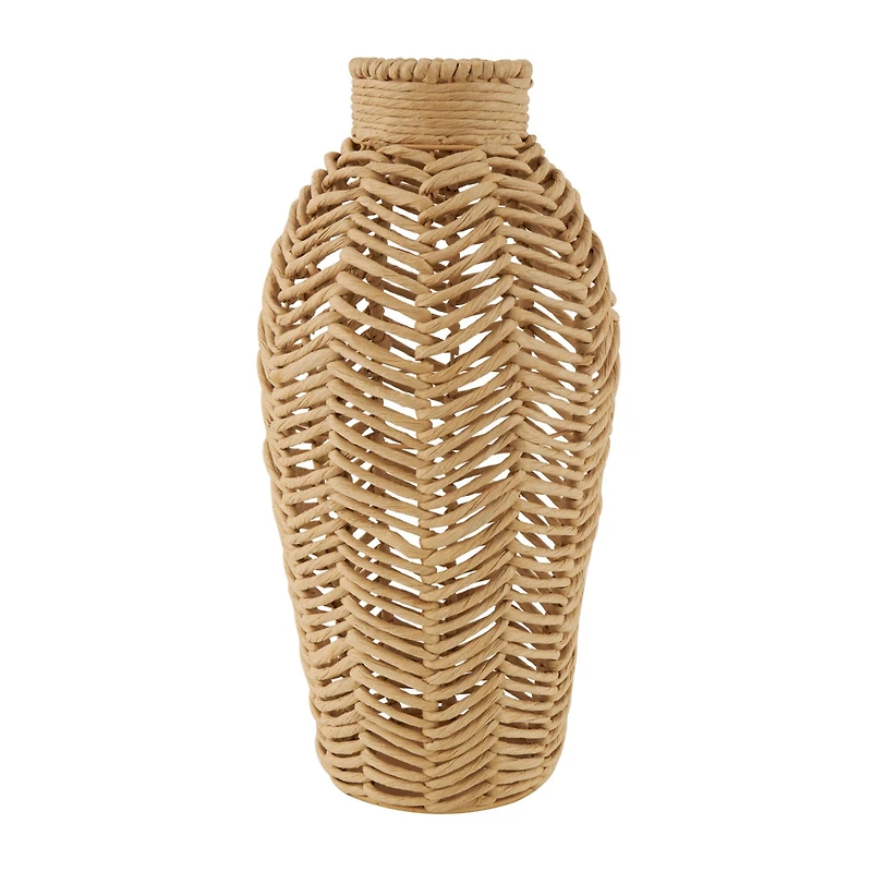 18" Brown Jute Chevron Woven Vase