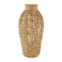 18" Brown Jute Chevron Woven Vase