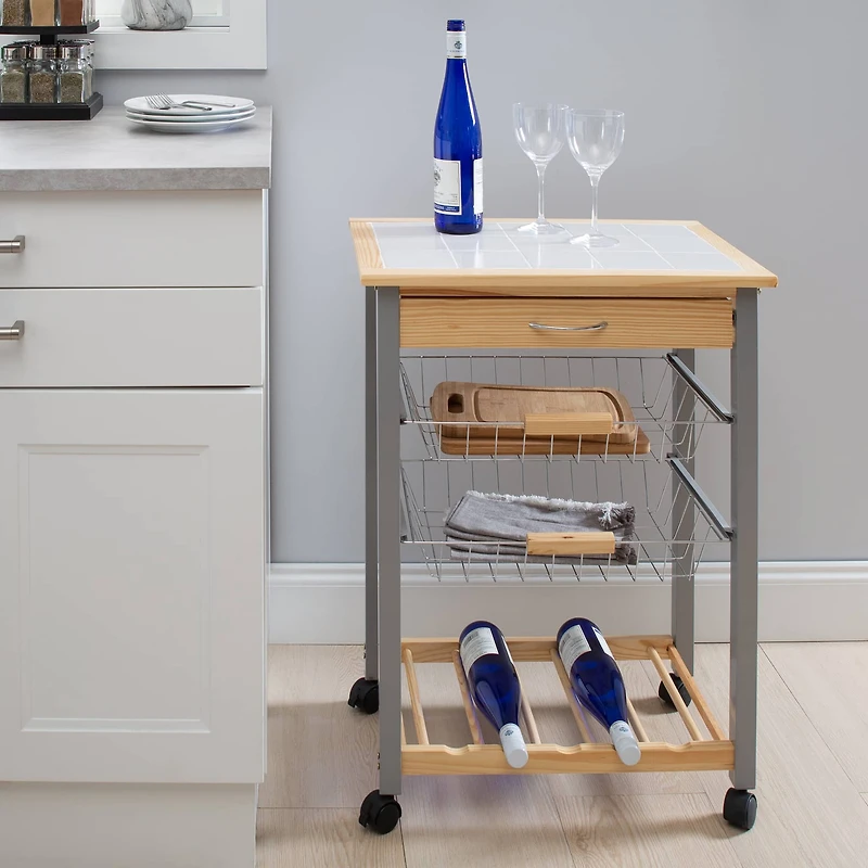Organize It All Rolling Kitchen Cart with Wine Rack