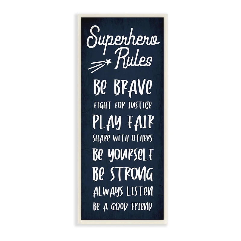 Stupell Industries Brave Superhero Rules Kid's Blue Motivational List,7" x 17"