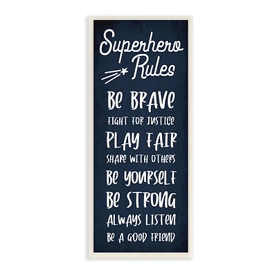 Stupell Industries Brave Superhero Rules Kid's Blue Motivational List,7" x 17"