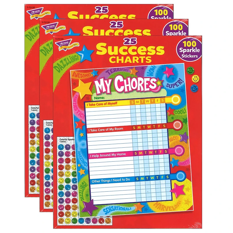 Trend Enterprises® Praise Words 'n Stars Chore Charts, 3 Packs of 25 Sheets