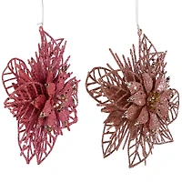 Pack of 4 Glittered Pink Poinsettia Christmas Ornaments 6"