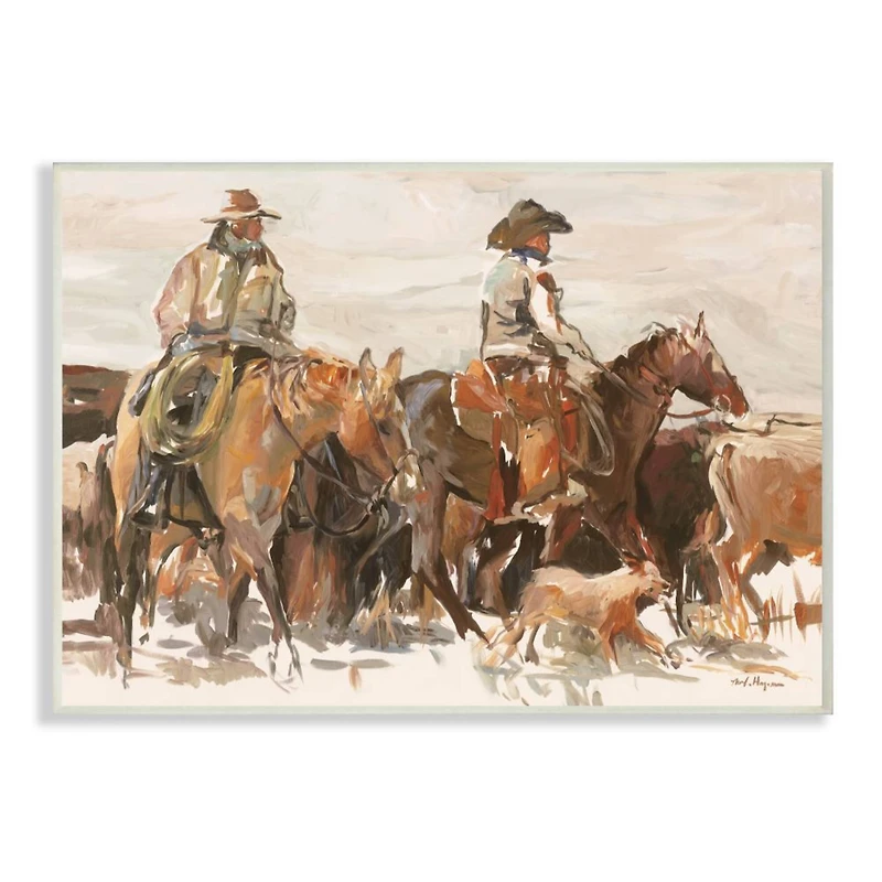 Stupell Industries Cowboys And Horses Farm Western Painting Wall Plaque