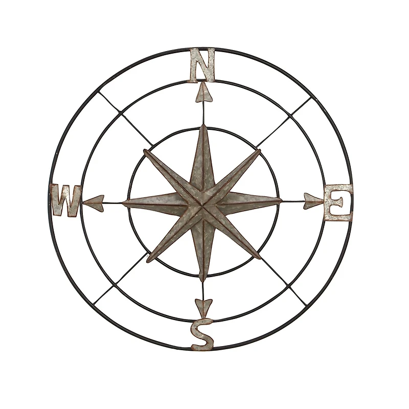 Gray Compass Metal Farmhouse Wall Decor