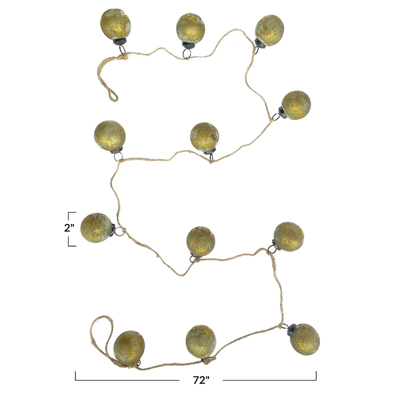 Hello Honey® 6ft. Matte Olive Green & Gold Finish Glass Ball Ornament Garland