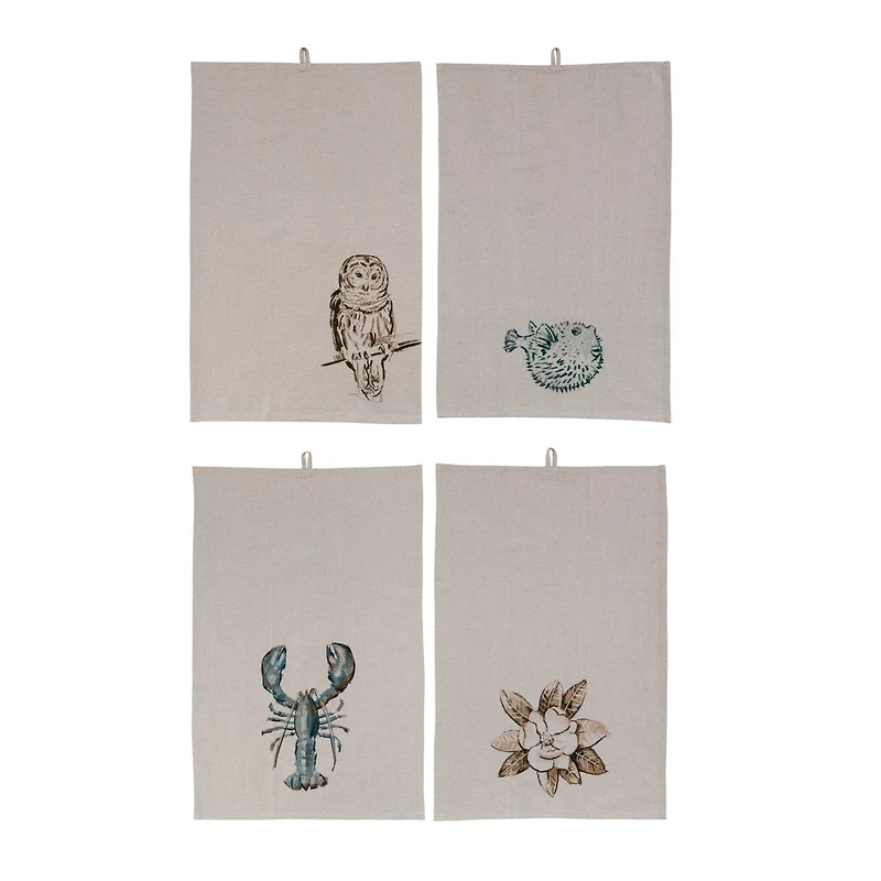 Hello Honey® Nature Prints Motif Cotton & Linen Decorative Tea Towels with Loops Set