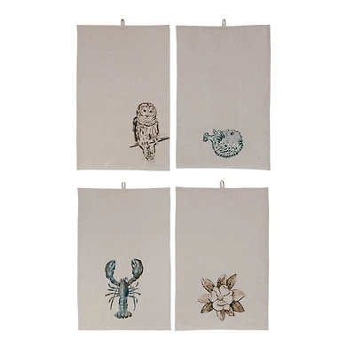 Hello Honey® Nature Prints Motif Cotton & Linen Decorative Tea Towels with Loops Set