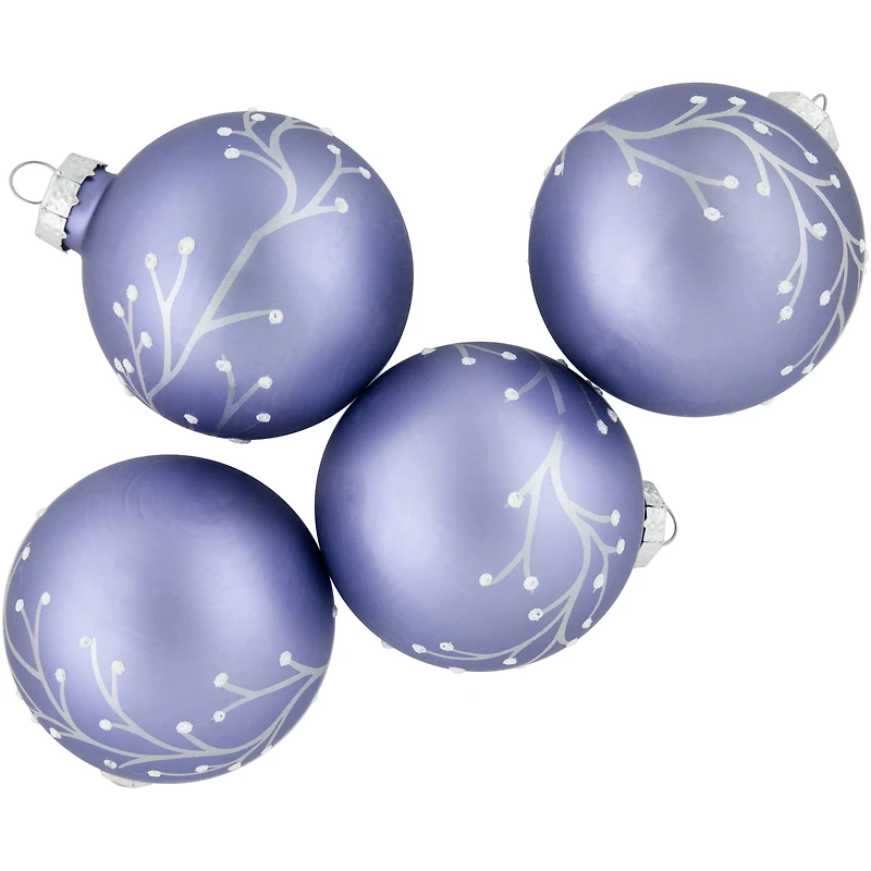 4ct. 2.5" Matte Purple Glass Ball Ornaments with Branch Design