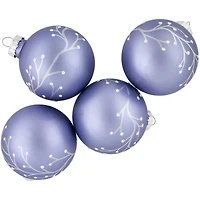 4ct. 2.5" Matte Purple Glass Ball Ornaments with Branch Design