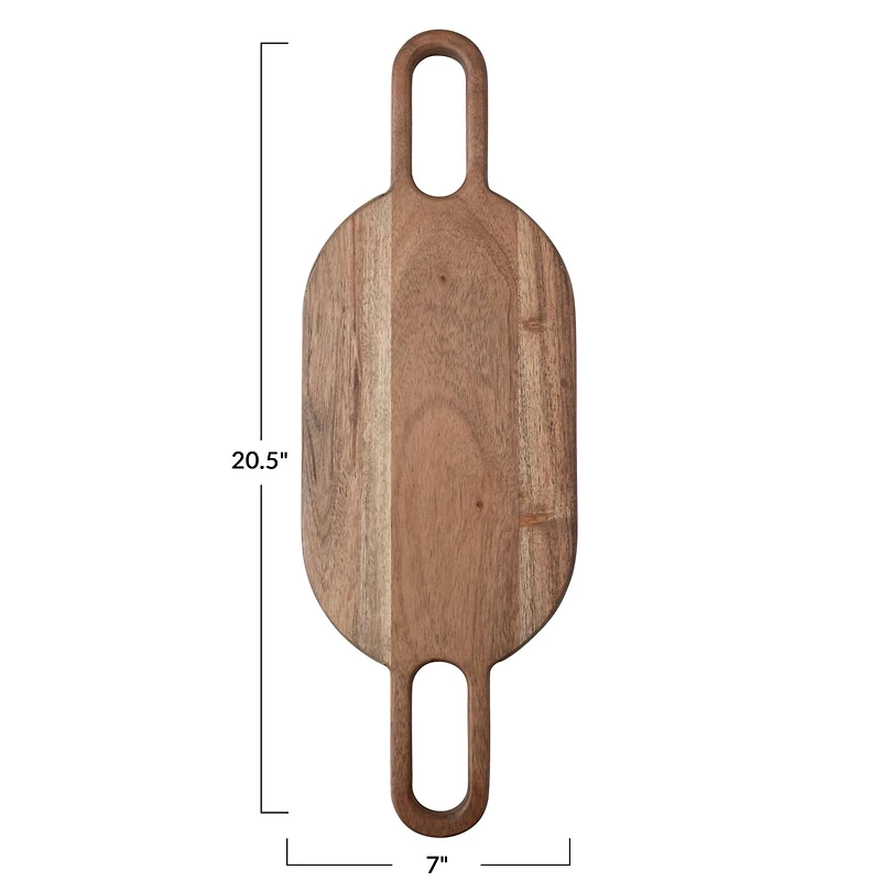 Hello Honey® 20.5" Natural Acacia Wood Charcuterie or Cutting Board with 2 Handles