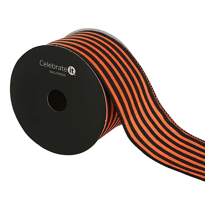 2.5" x 6.6yd. Orange & Black Striped Wired Faux Linen Ribbon by Celebrate It®