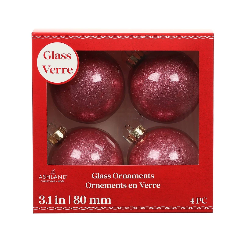4 Pack 3.1" Glitter Glass Ball Ornaments by Ashland