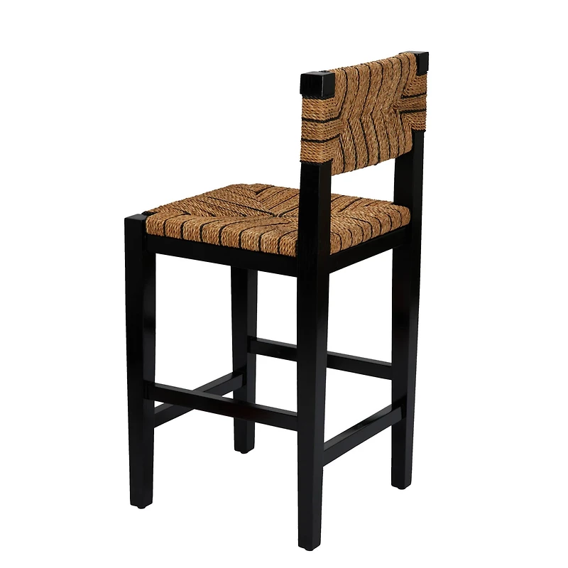 Hello Honey® Willowbrook 3ft. Black Mahogany Solid Wood & Natural Woven Seagrass Rope Stool