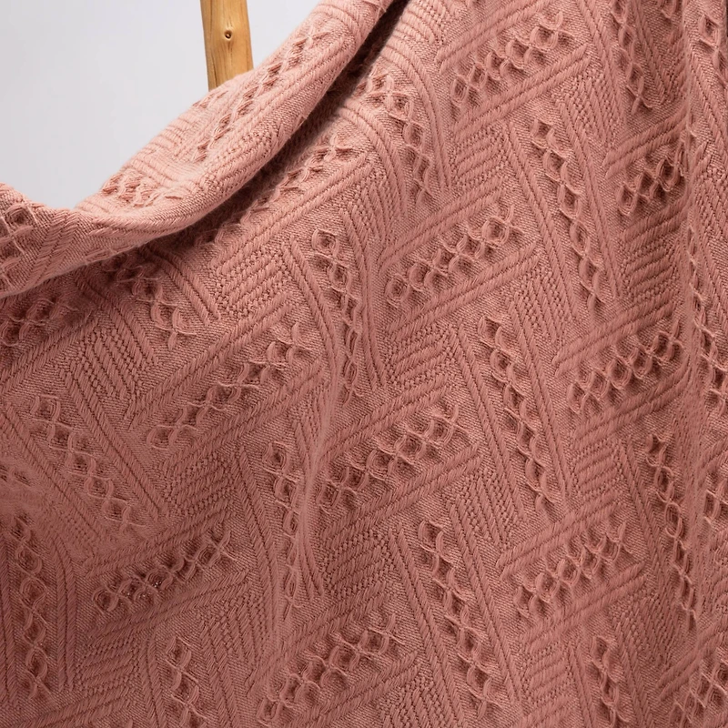 Glitzhome® Coral Pink Grid Cotton Woven Throw