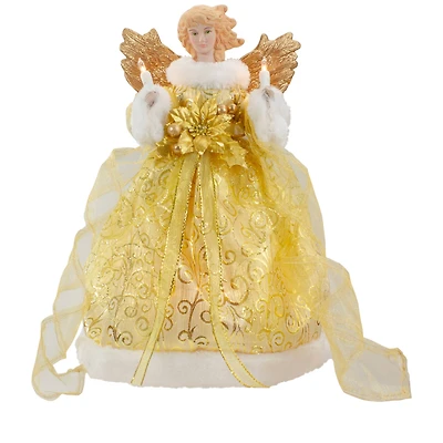12" Lighted Gold Angel with Wings Christmas Tree Topper, Clear Lights